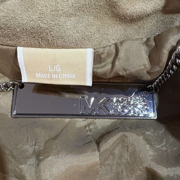 Michael Kors Suede Jacket Women L Tan Boho Moto Cropped Fall Layer Westerncore - Picture 4 of 10